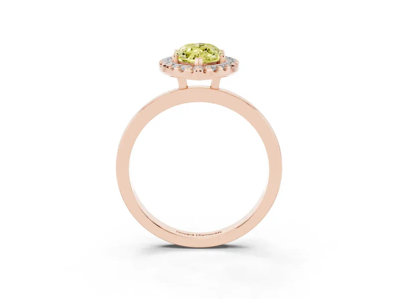 Fancy Yellow Marquise Cut Diamond Halo Solitaire Ring Set in Rose gold with Pavé Band and Prong Setting