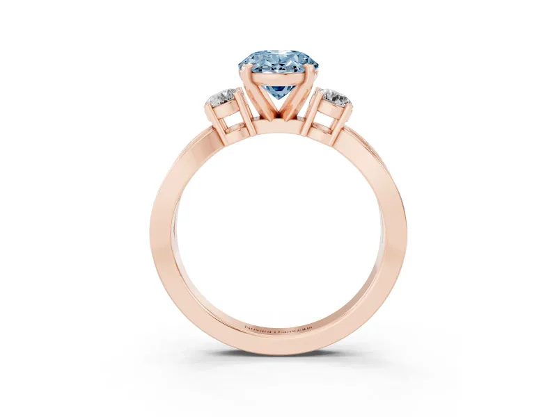 Oval Three-Stone Twist Engagement Ring Setting for a Fancy Blue Lab-Grown Diamond | Rose Gold