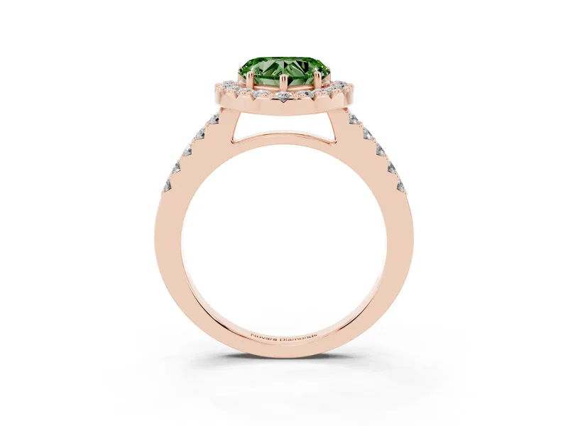 Heart-Shaped Halo Engagement Ring Setting for a Fancy Green Lab-Grown Diamond | Single Row Pavé Band | Rose Gold