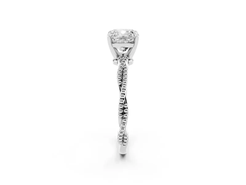 Cushion Cut Twisted Solitaire Engagement Ring Setting | Beaded Twist Band | Sterling Silver