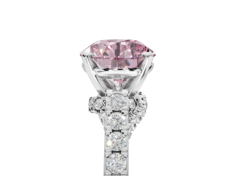 Round Pavé Solitaire Engagement Ring Setting for a Fancy Pink Lab-Grown Diamond | Crossover Gallery | Sterling Silver