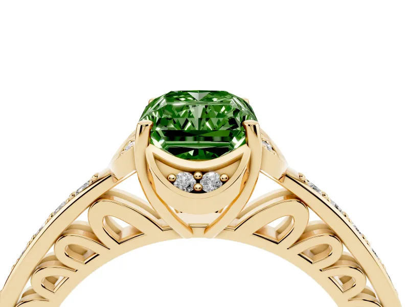 Radiant Cut Floral Pavé Engagement Ring Setting for a Fancy Green Lab-Grown Diamond | Yellow Gold