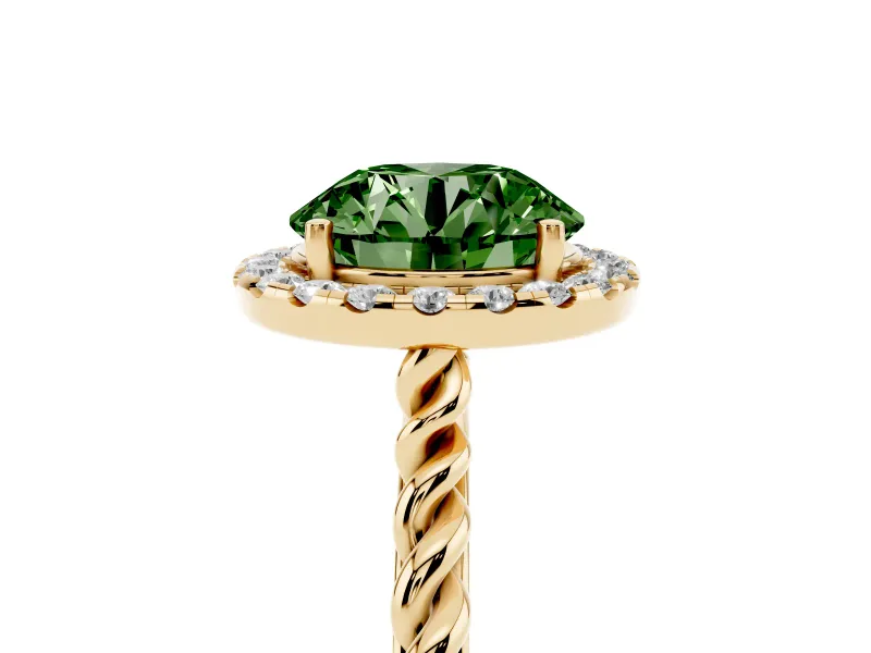 Round Rope Halo Engagement Ring Setting for a Fancy Green Lab-Grown Diamond | Yellow Gold