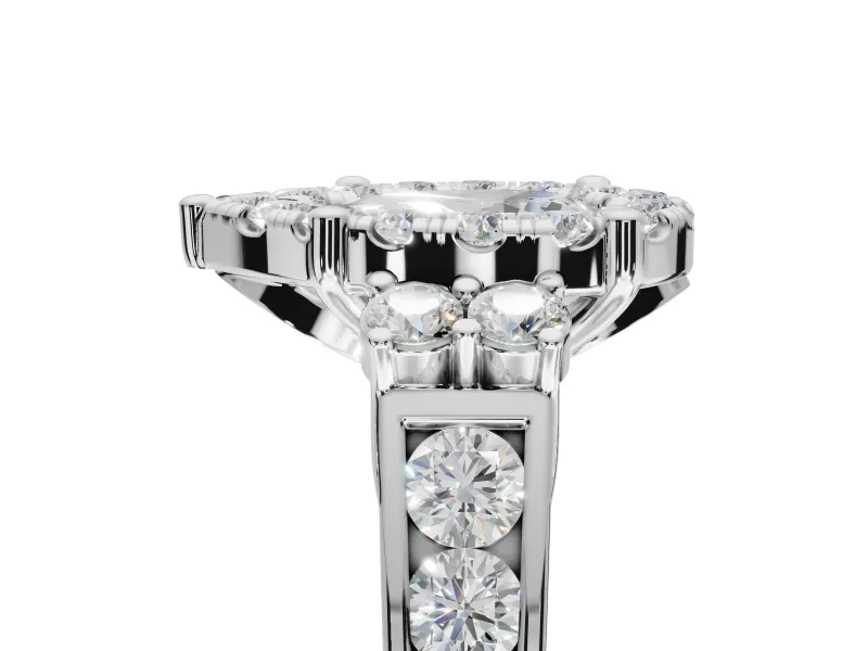 Pear-Shaped Halo Side Cluster Engagement Ring Setting | Graduated Channel Band | Sterling Silver