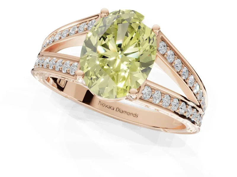 Oval Split Shank Pavé Engagement Ring Setting for a Fancy Yellow Lab-Grown Diamond | Rose Gold
