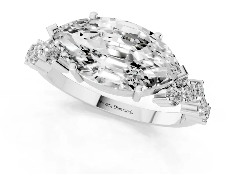 Marquise Scattered Accent Engagement Ring Setting | Slim Band | Sterling Silver