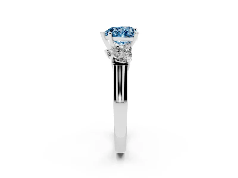 Heart-Shaped Three Stone Engagement Ring Setting for a Fancy Blue Lab-Grown Diamond | Plain Squared Band | Platinum