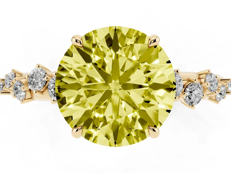 Fancy Yellow Round Cut Diamond Cluster Solitaire Ring Set in Yellow gold with Prong Setting