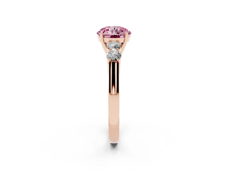 Round Close Set Five Stone Engagement Ring Setting for a Fancy Pink Lab-Grown Diamond | Rose Gold