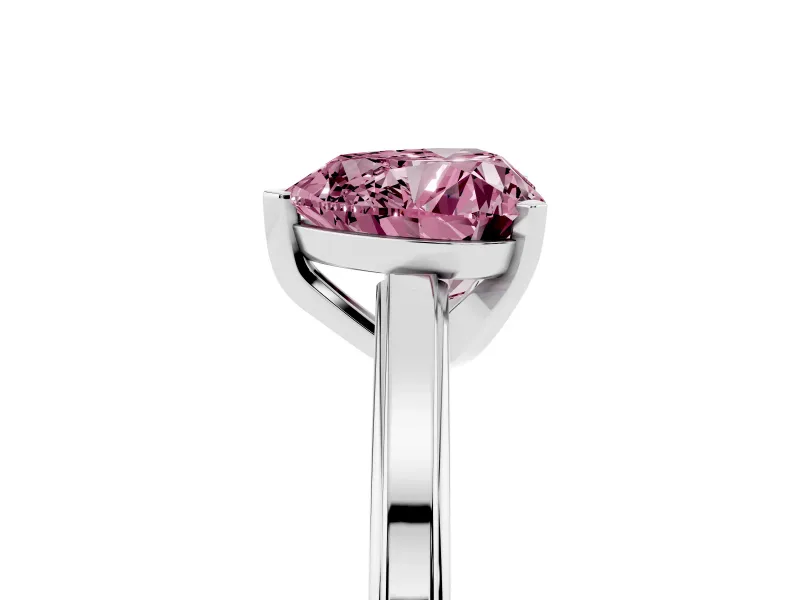 Fancy Pink Heart Cut Diamond Solitaire Ring Set in Silver with Prong Setting and Classic Band