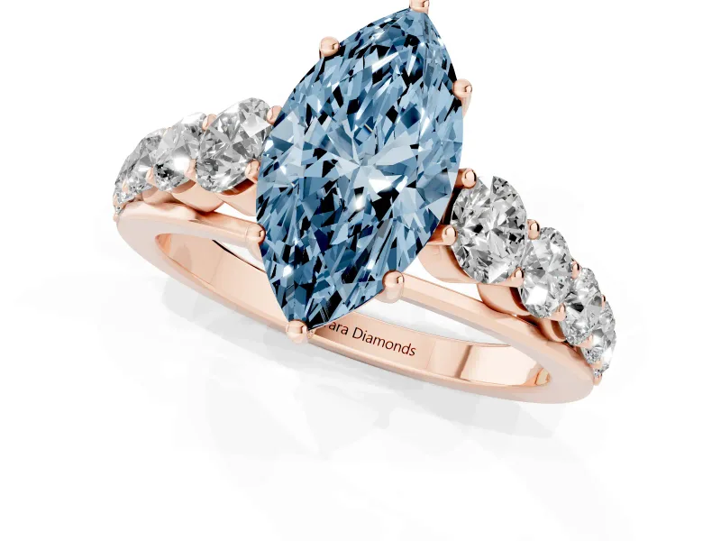 Marquise Graduated Side Stone Engagement Ring Setting for a Fancy Blue Lab-Grown Diamond | Flat Top Band | Rose Gold