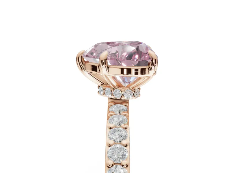 Heart-Shaped Hidden Halo Engagement Ring Setting for a Fancy Pink Lab-Grown Diamond | Pavé Band | Rose Gold