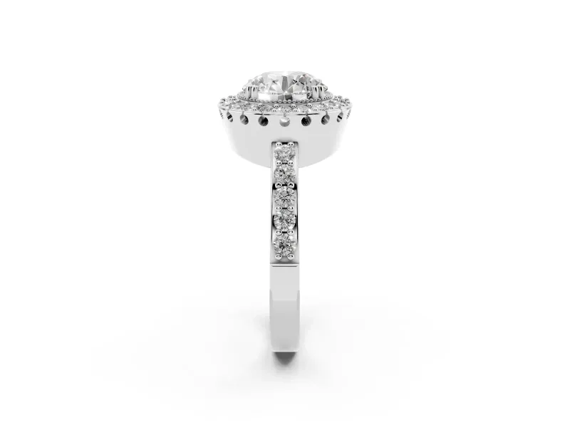 Round Vintage Milgrain Halo Engagement Ring Setting | Pierced Gallery | Sterling Silver