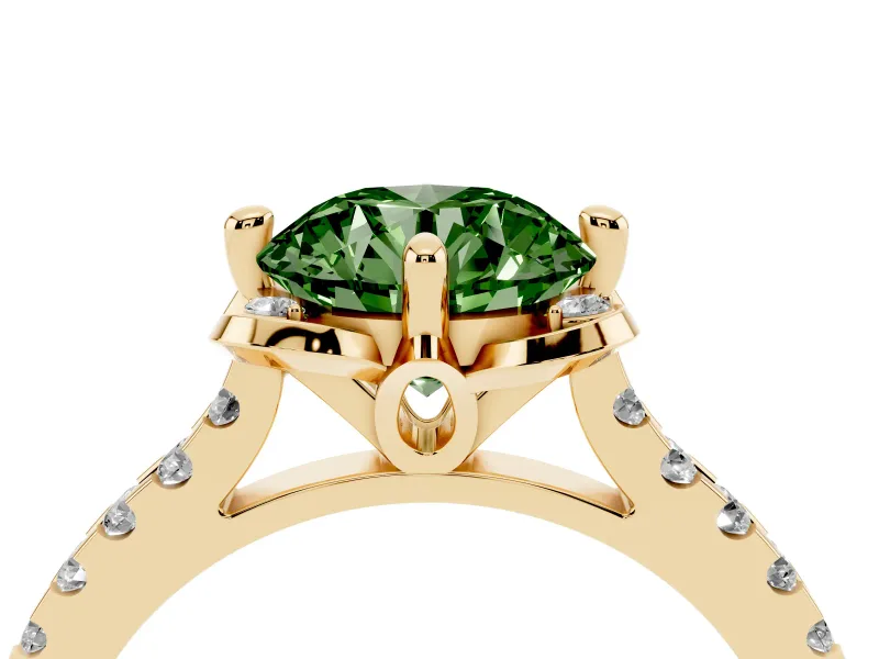 Round Floral Engagement Ring Setting for a Fancy Green Lab-Grown Diamond | Pavé Band | Yellow Gold