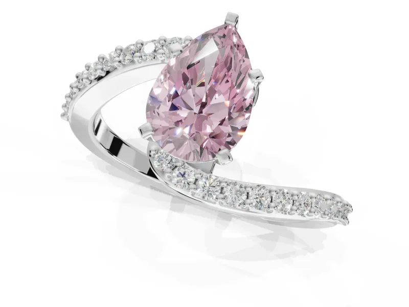 Pear-Shaped Bypass Pavé Engagement Ring Setting for a Fancy Pink Lab-Grown Diamond | Sterling Silver