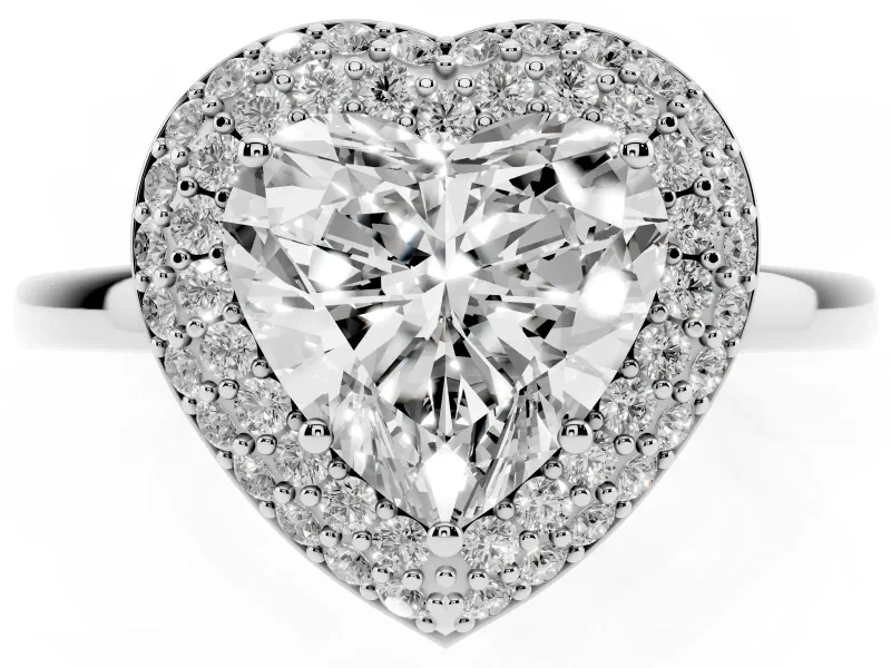 Heart Cut Diamond Halo Engagement Ring Set in White gold with Solitaire Band and Prong Setting