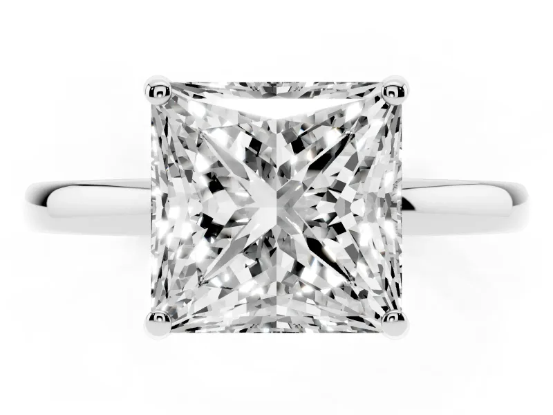 Princess Cut Diamond Solitaire Ring Set in White gold with Plain Band and Prong Setting