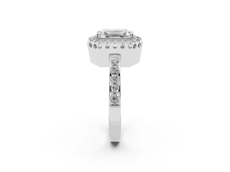 Emerald Cut Vintage Milgrain Halo Engagement Ring Setting | Pierced Gallery | Platinum