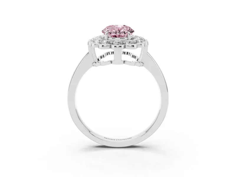 Oval Scalloped Cluster Halo Engagement Ring Setting for a Fancy Pink Lab-Grown Diamond | Plain Band | Platinum
