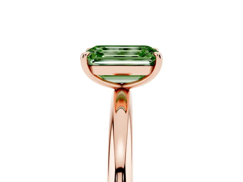 Emerald Cut Low Set Solitaire Engagement Ring Setting for a Fancy Green Lab-Grown Diamond | Plain Band | Rose Gold