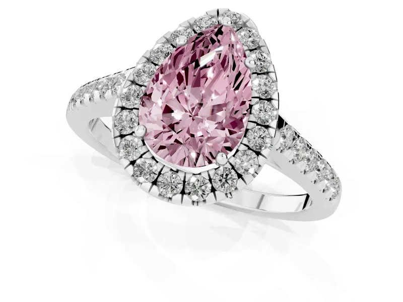 Pear-Shaped Halo Engagement Ring Setting for a Fancy Pink Lab-Grown Diamond | Pave Shoulders | White Gold