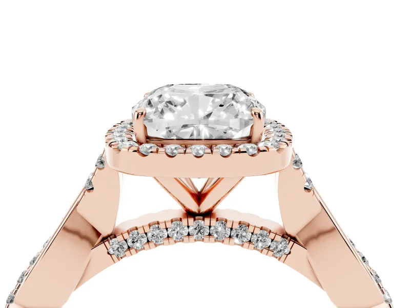 Cushion Cut Halo Engagement Ring Setting | Pavé Twist Band | Rose Gold