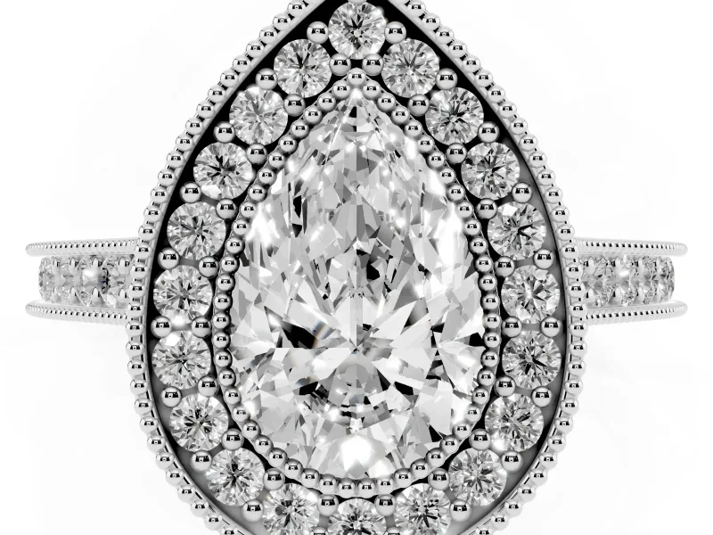 Pear-Shaped Vintage Milgrain Halo Engagement Ring Setting | Bezel Head | Platinum