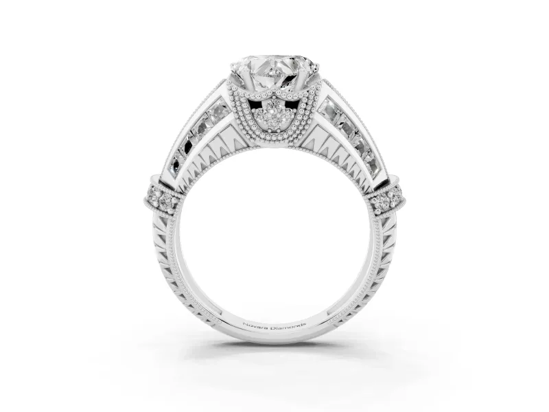 Heart-Shaped Vintage Milgrain Engagement Ring Setting | Hidden Halo | Sterling Silver