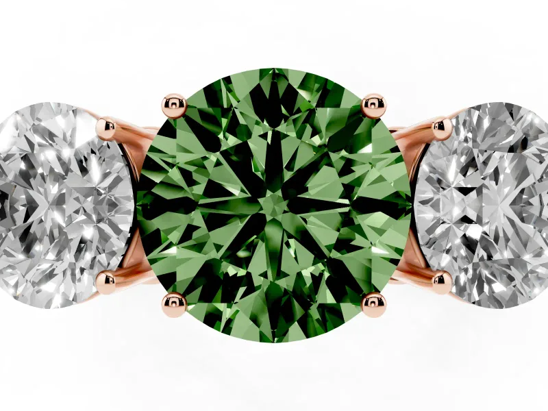 Round Engagement Ring Setting for a Fancy Green Lab-Grown Diamond | Three Stone | Rose Gold
