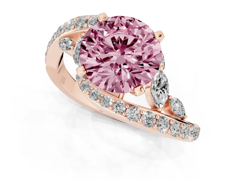 Round Bypass Engagement Ring Setting for a Fancy Pink Lab-Grown Diamond | Rose Gold