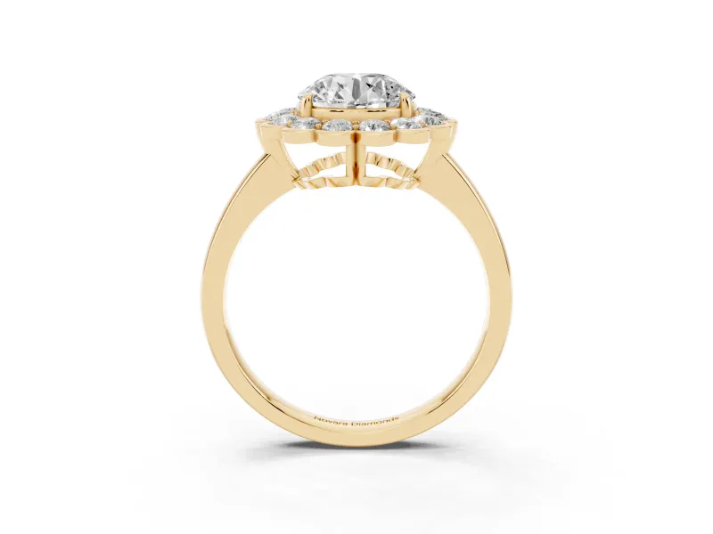 Round Scalloped Cluster Halo Engagement Ring Setting | Plain Band | Yellow Gold