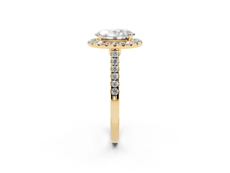 Oval Halo Engagement Ring Setting | Pave Shoulders | Yellow Gold