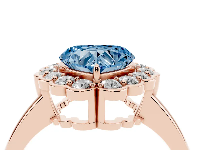 Heart-Shaped Scalloped Cluster Halo Engagement Ring Setting for a Fancy Blue Lab-Grown Diamond | Plain Band | Rose Gold
