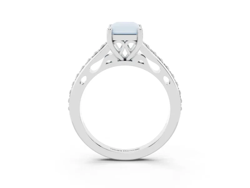 Radiant Cut Graduated Pave Cathedral Engagement Ring Setting | Scroll Cut-Outs | White Gold