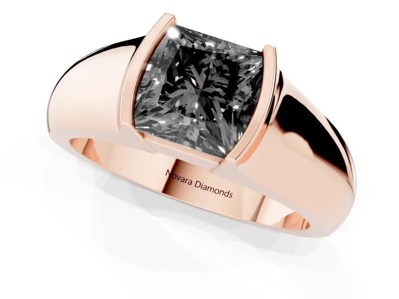 Princess Cut Half Bezel Solitaire Engagement Ring Setting for a Black Center | Wide Band | Rose Gold