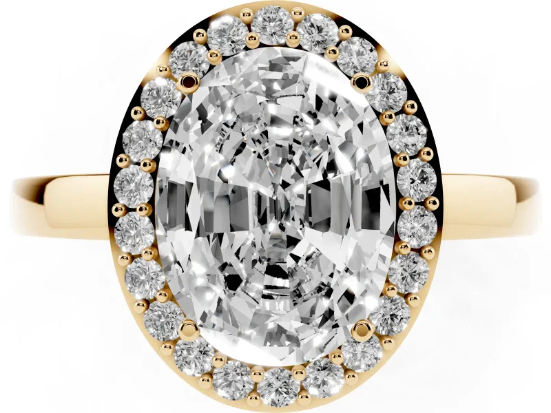Oval Cut Diamond Halo Ring Set in Yellow gold with Solitaire Band and Prong Setting