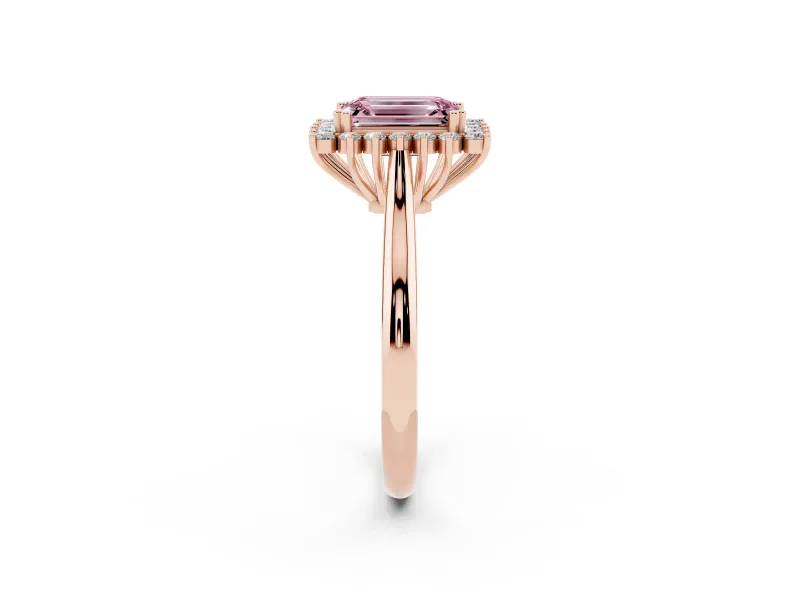 Emerald Cut Starburst Halo Engagement Ring Setting for a Fancy Pink Lab-Grown Diamond | Rose Gold