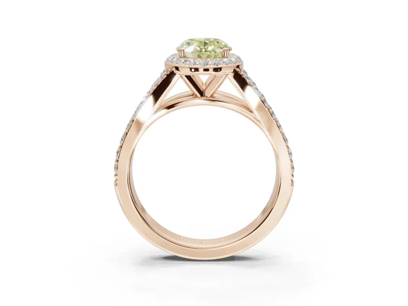 Oval Halo Pavé Engagement Ring Setting for a Fancy Yellow Lab-Grown Diamond | Narrow Split Shank | Rose Gold