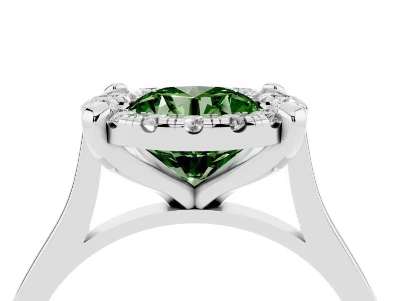 Round Halo Engagement Ring Setting for a Fancy Green Lab-Grown Diamond | Claw Corners | White Gold