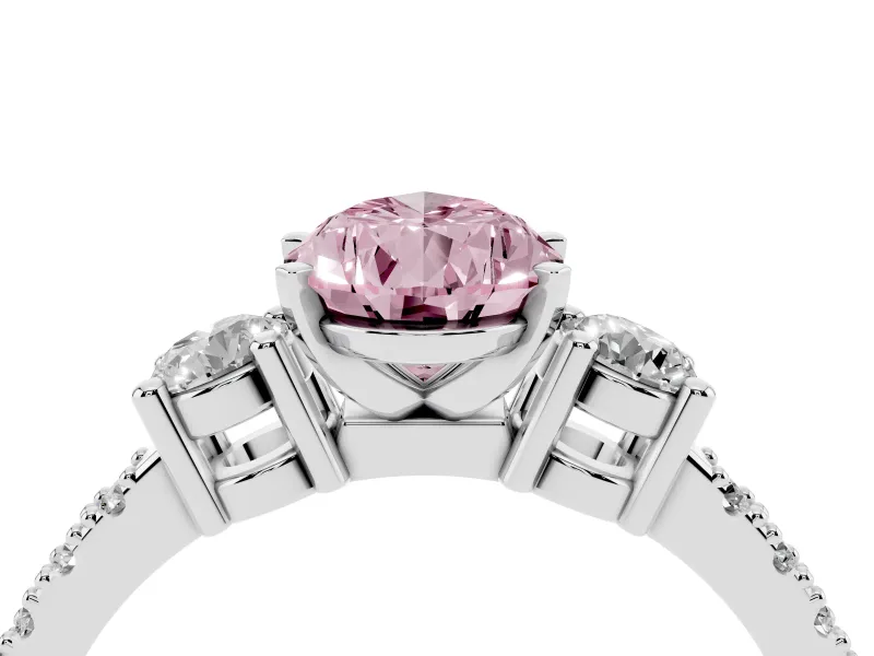 Pear-Shaped Three Stone Pavé Engagement Ring Setting for a Fancy Pink Lab-Grown Diamond | Round Side Stones | White Gold