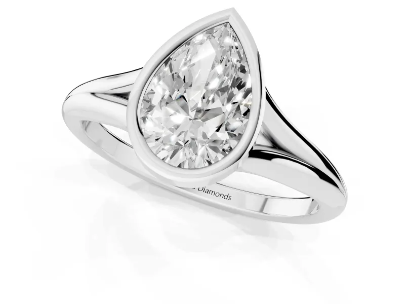 Pear-Shaped Bezel Solitaire Engagement Ring Setting | V Split Shank | White Gold