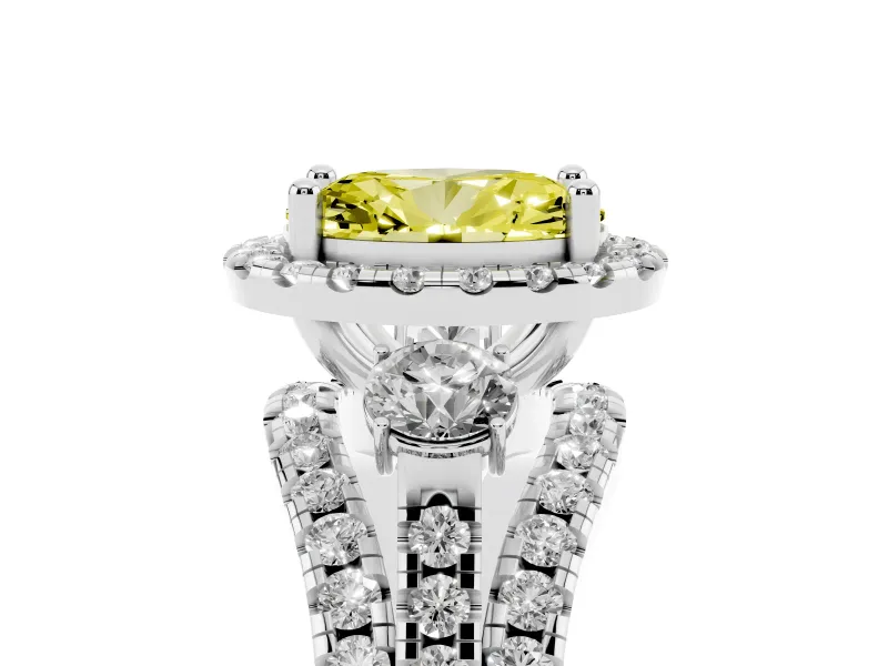Oval Halo Split Shank Engagement Ring Setting for a Fancy Yellow Lab-Grown Diamond | Round Side Stones | Sterling Silver