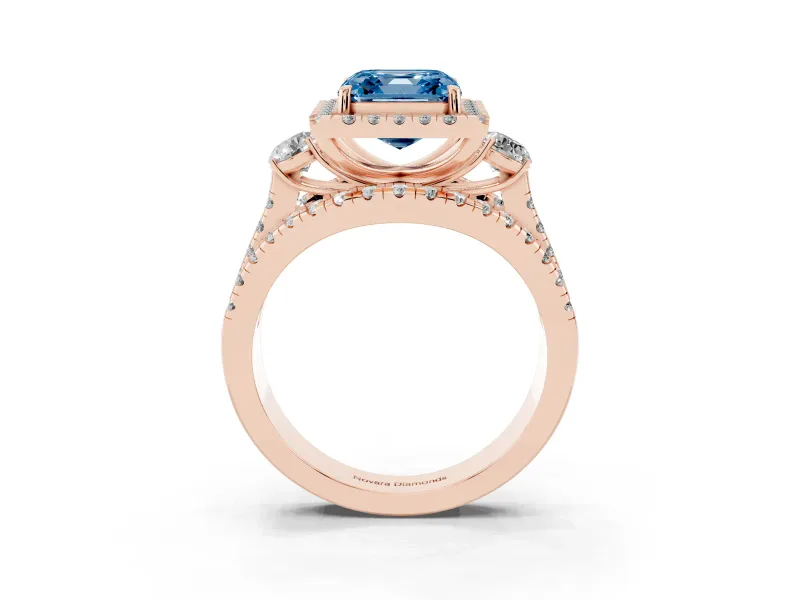 Asscher Cut Halo Split Shank Engagement Ring Setting for a Fancy Blue Lab-Grown Diamond | Round Side Stones | Rose Gold