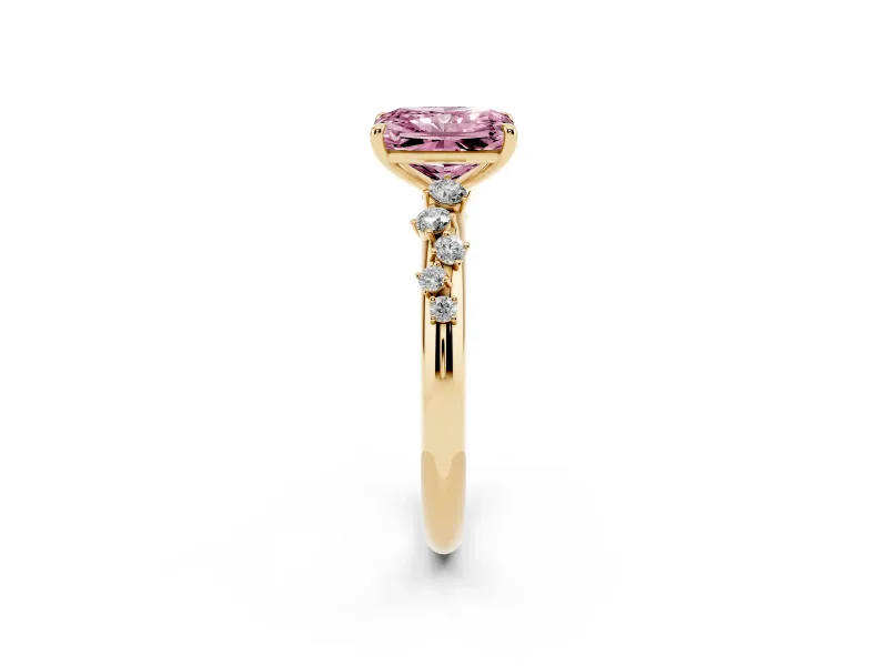 Radiant Cut Graduated Solitaire Engagement Ring Setting for a Fancy Pink Lab-Grown Diamond | Yellow Gold