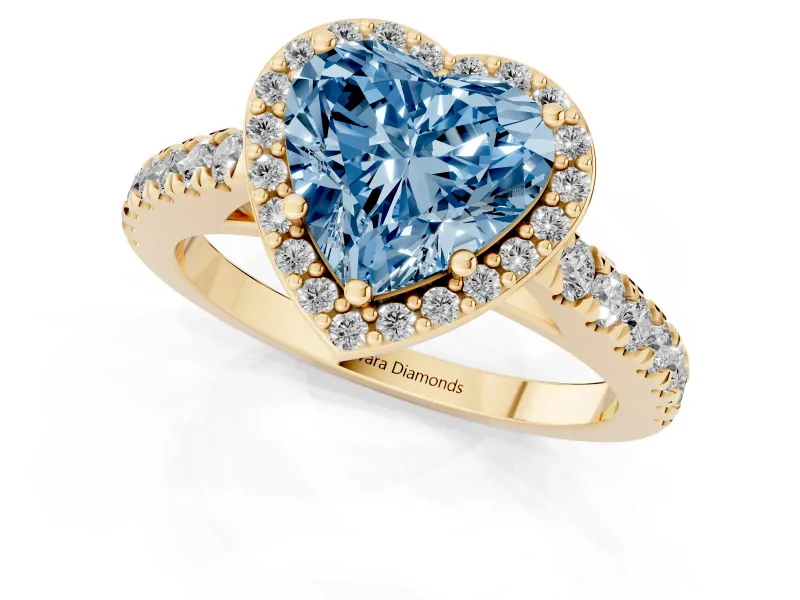 Heart-Shaped Halo Pavé Engagement Ring Setting for a Fancy Blue Lab-Grown Diamond | Yellow Gold