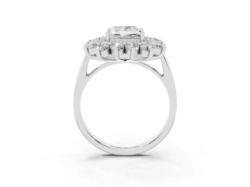 Princess Cut Floral Double Halo Engagement Ring Setting | Plain Band | White Gold