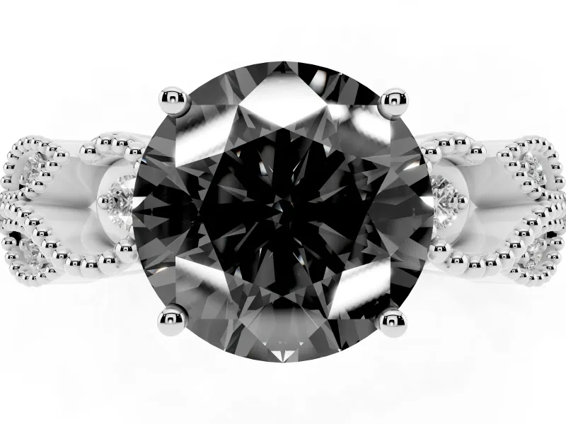 Round Vintage Leaf Solitaire Engagement Ring Setting for a Black Center | Milgrain Edges | Platinum