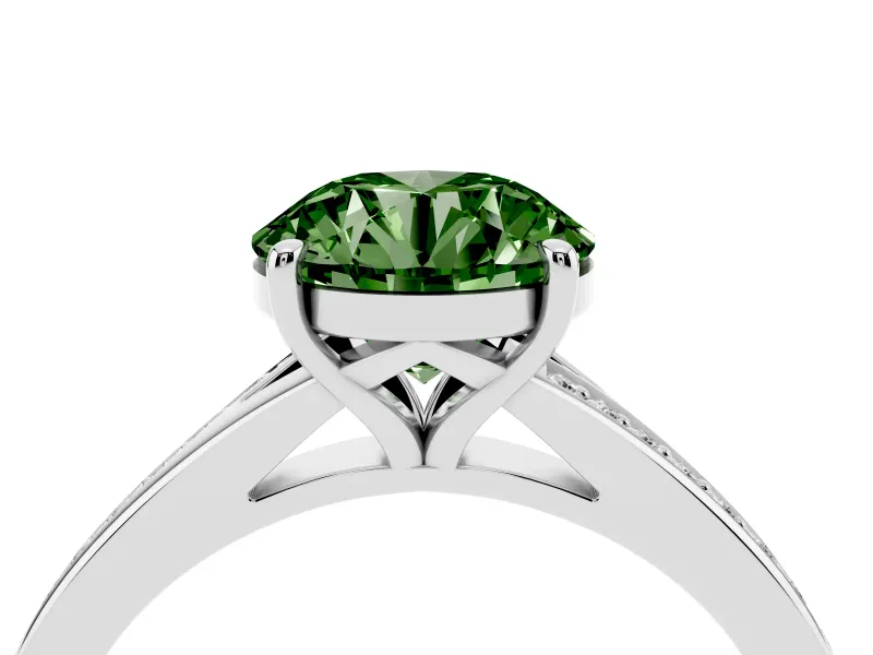 Round Pave Solitaire Engagement Ring Setting for a Fancy Green Lab-Grown Diamond | Sweeping Shoulders | Platinum