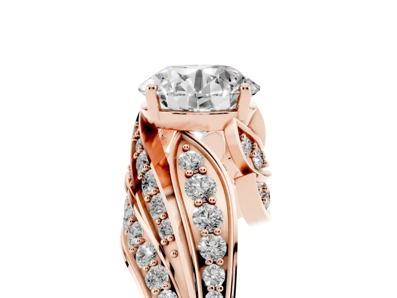 Round Bypass Hidden Halo Engagement Ring Setting | Graduated Pavé | Rose Gold