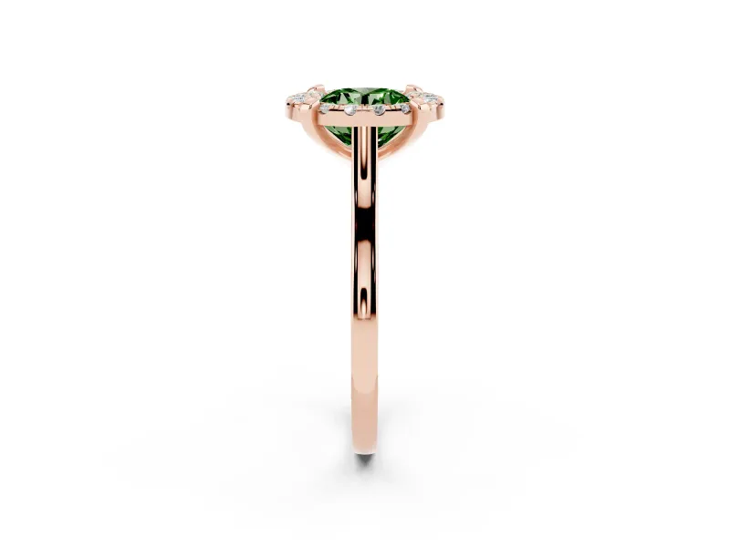 Round Halo Engagement Ring Setting for a Fancy Green Lab-Grown Diamond | Claw Corners | Rose Gold